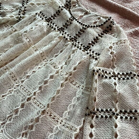 Anthropologie Maeve Auralis Studded Lace Sheer Top Boho Fairy Retro Ivory Small - Picture 10 of 11